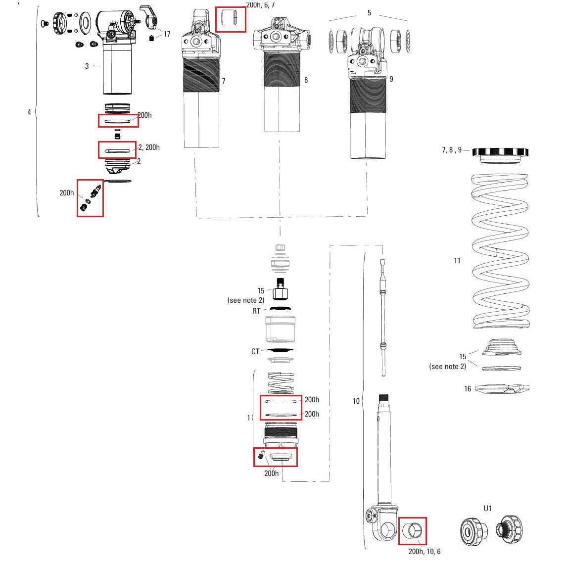 Shock absorber maintenance kit ROCKSHOX 200H/1 year SUPER deLUXE COIL B1 (2023+)/deLUXE COIL B1 (2023+)