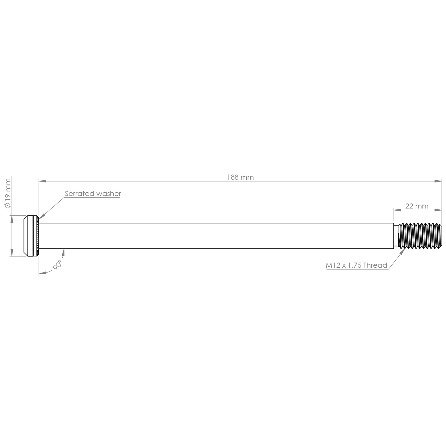 BURGTEC Rear Wheel Axle 188mm x 12mm 1.75mm Pitch Black