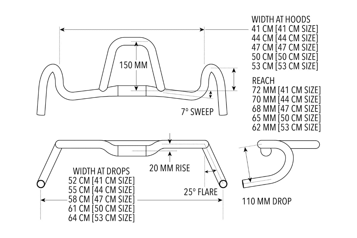 REDSHIFT Gravel Handlebar, Kitchen Sink 25° Flare Rise 20mm