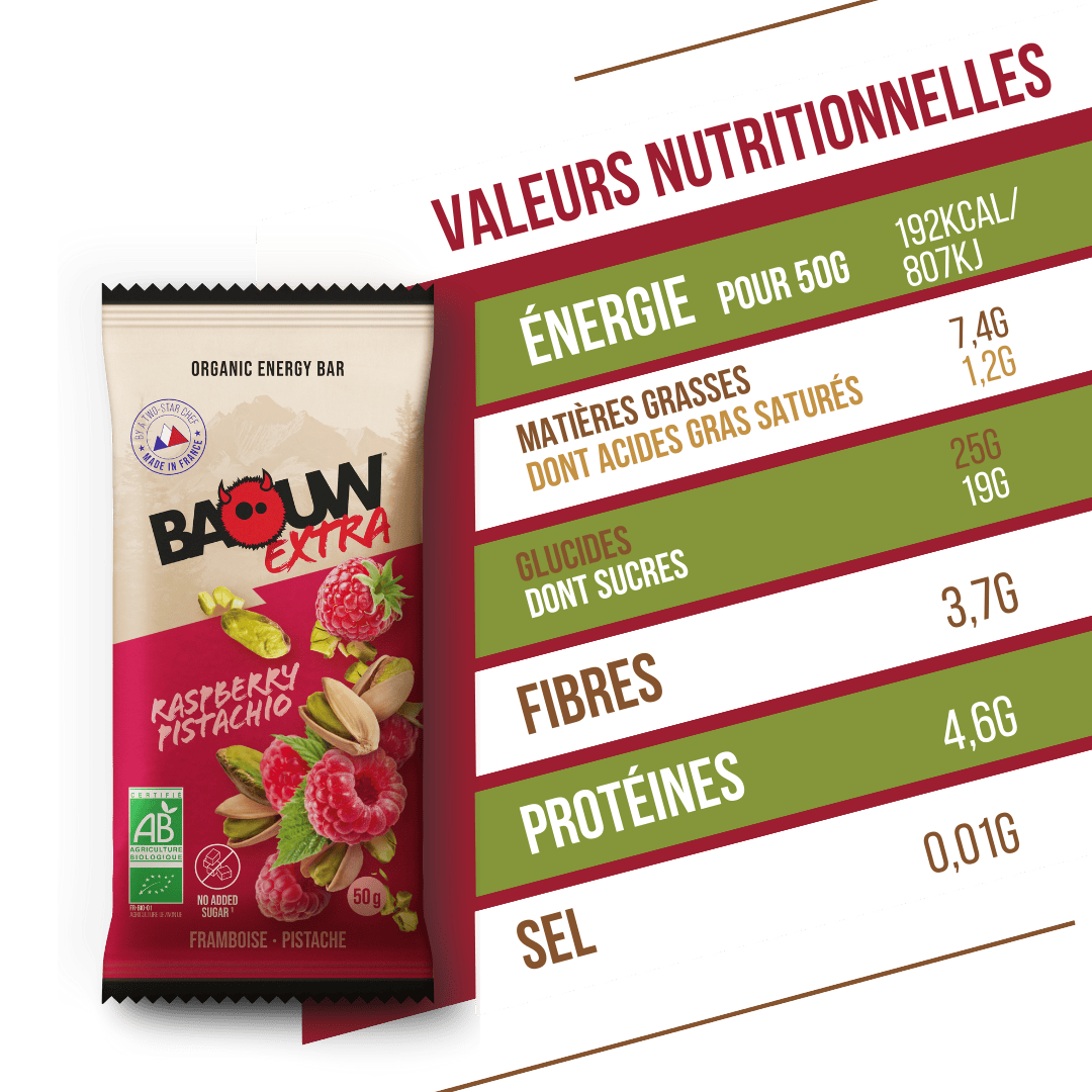 BAOUW ORGANIC EXTRA Raspberry-Pistachio Energy Bar (50g)