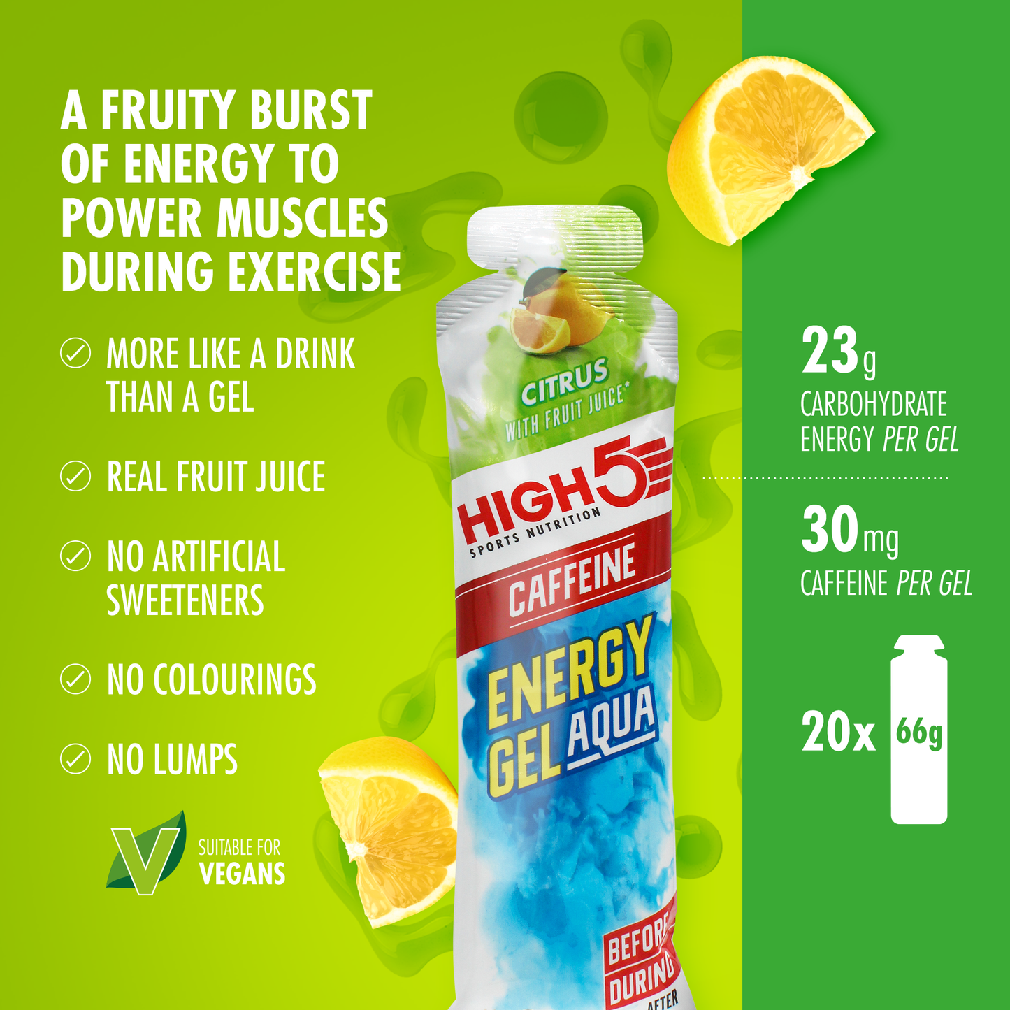 HIGH5 ENERGY GEL Aqua Caffeine (66g) Lemon