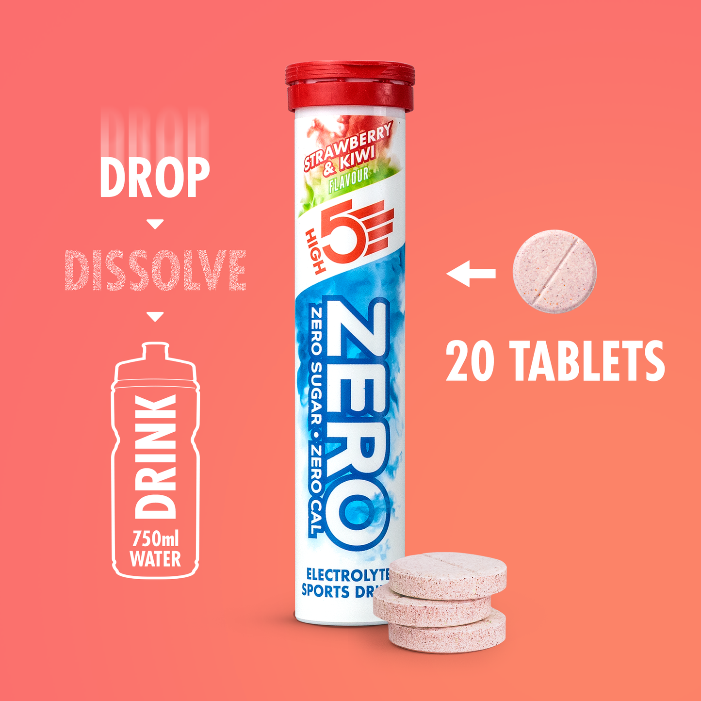 Electrolyte Hydration tablets HIGH5 ZERO (x20) Strawberry Kiwi