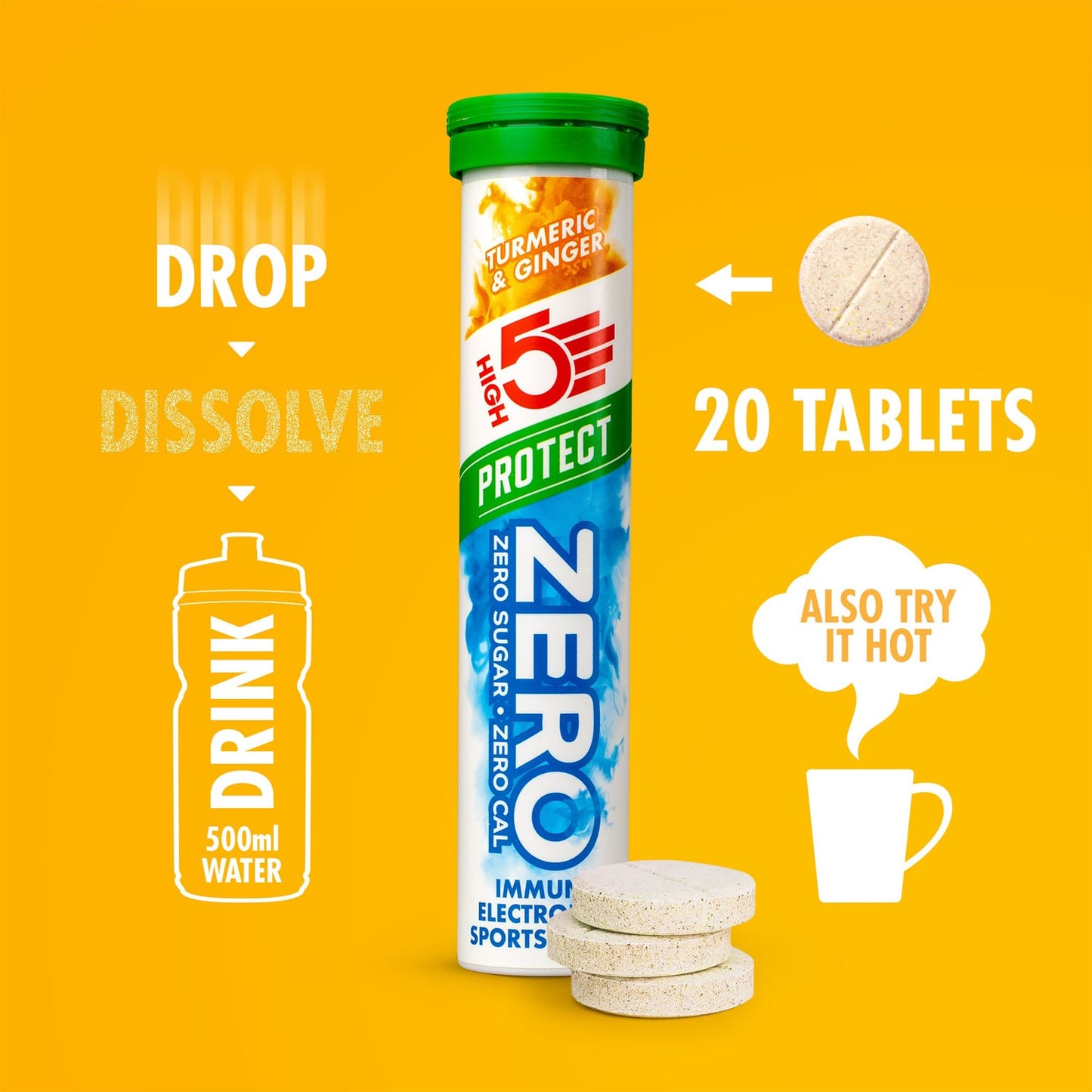 Boisson Anticrampe HIGH5 ZERO PROTECT Tube of 20 Pastilles Turmeric Ginger