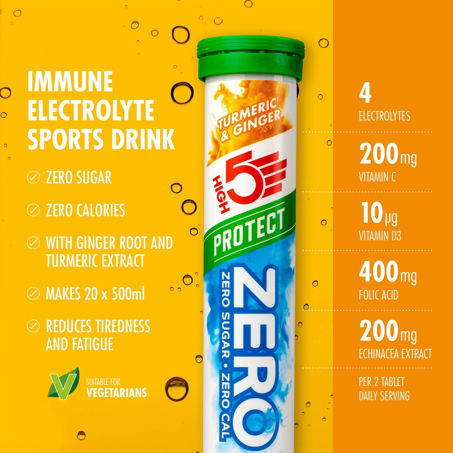 Boisson Anticrampe HIGH5 ZERO PROTECT Tube of 20 Pastilles Turmeric Ginger