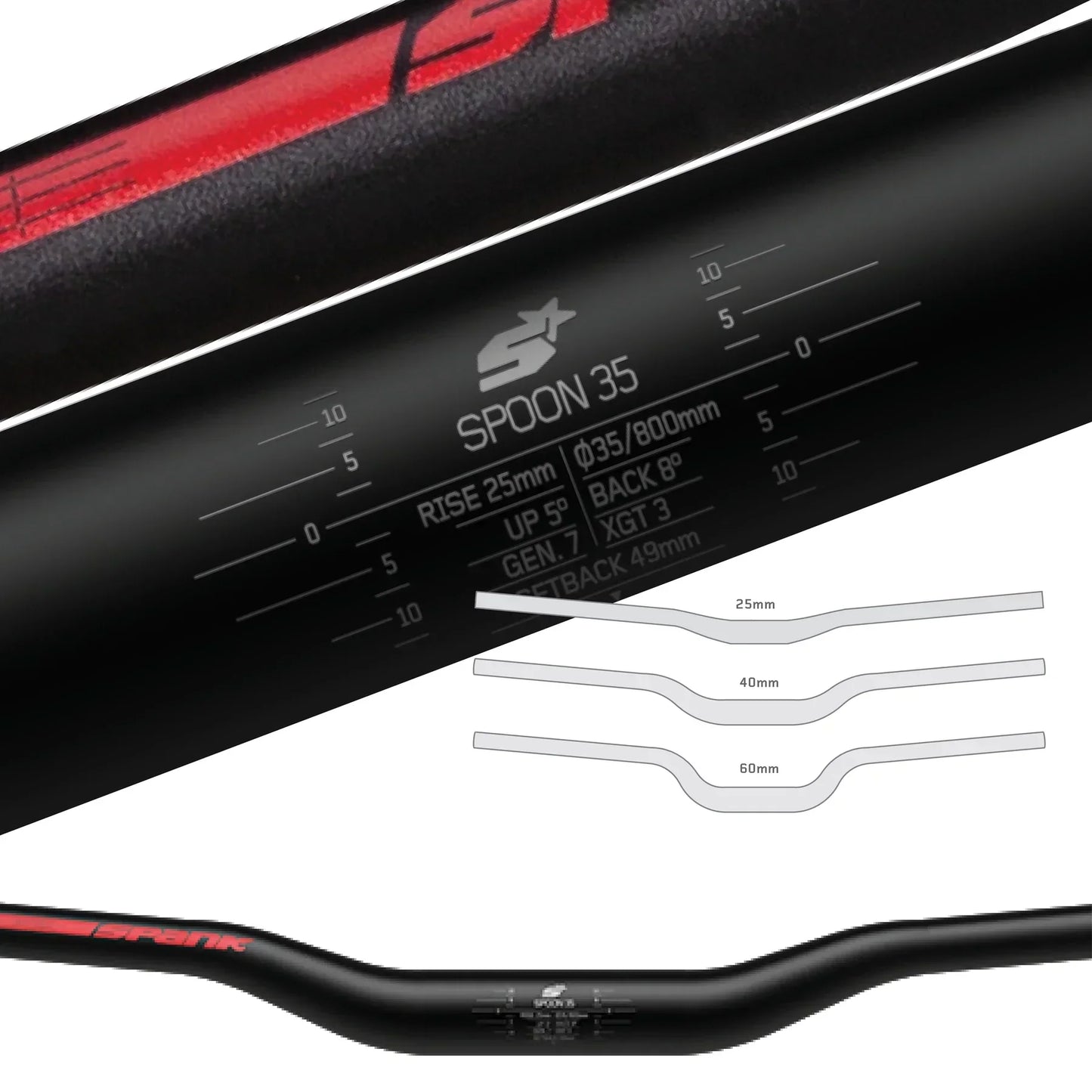 handlebar SPANK SPOON 35 Rise 25mm 800mm Black/Red