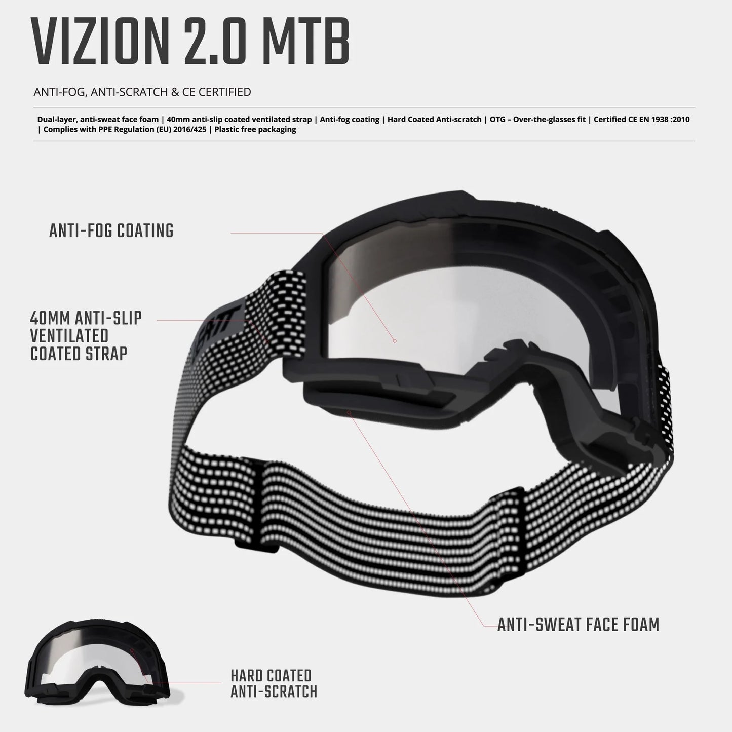 LEATT VIZION 2.0 MTB White CLEAR 90 VLT Goggle