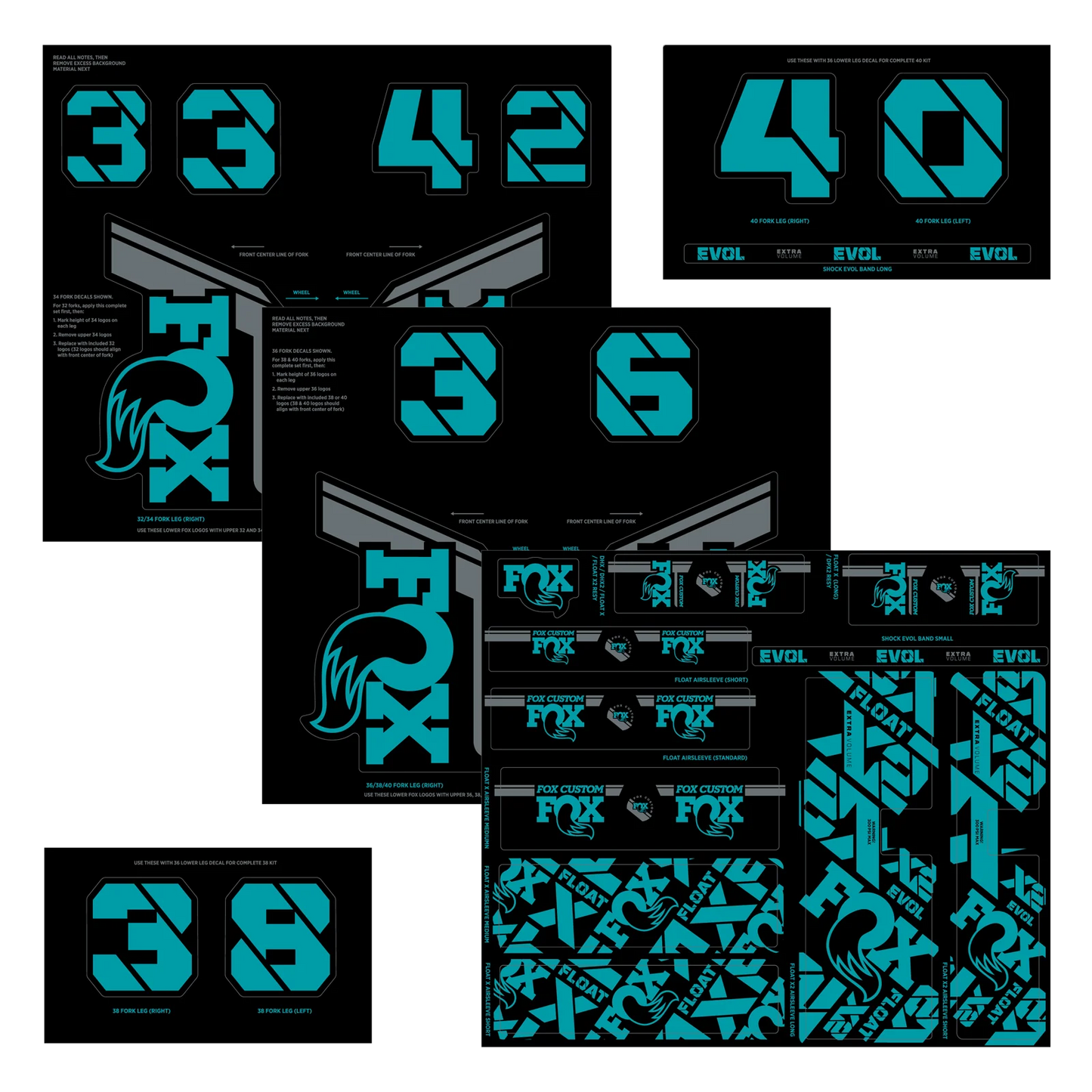 FOX stickers for forks and shock absorbers Turquoise
