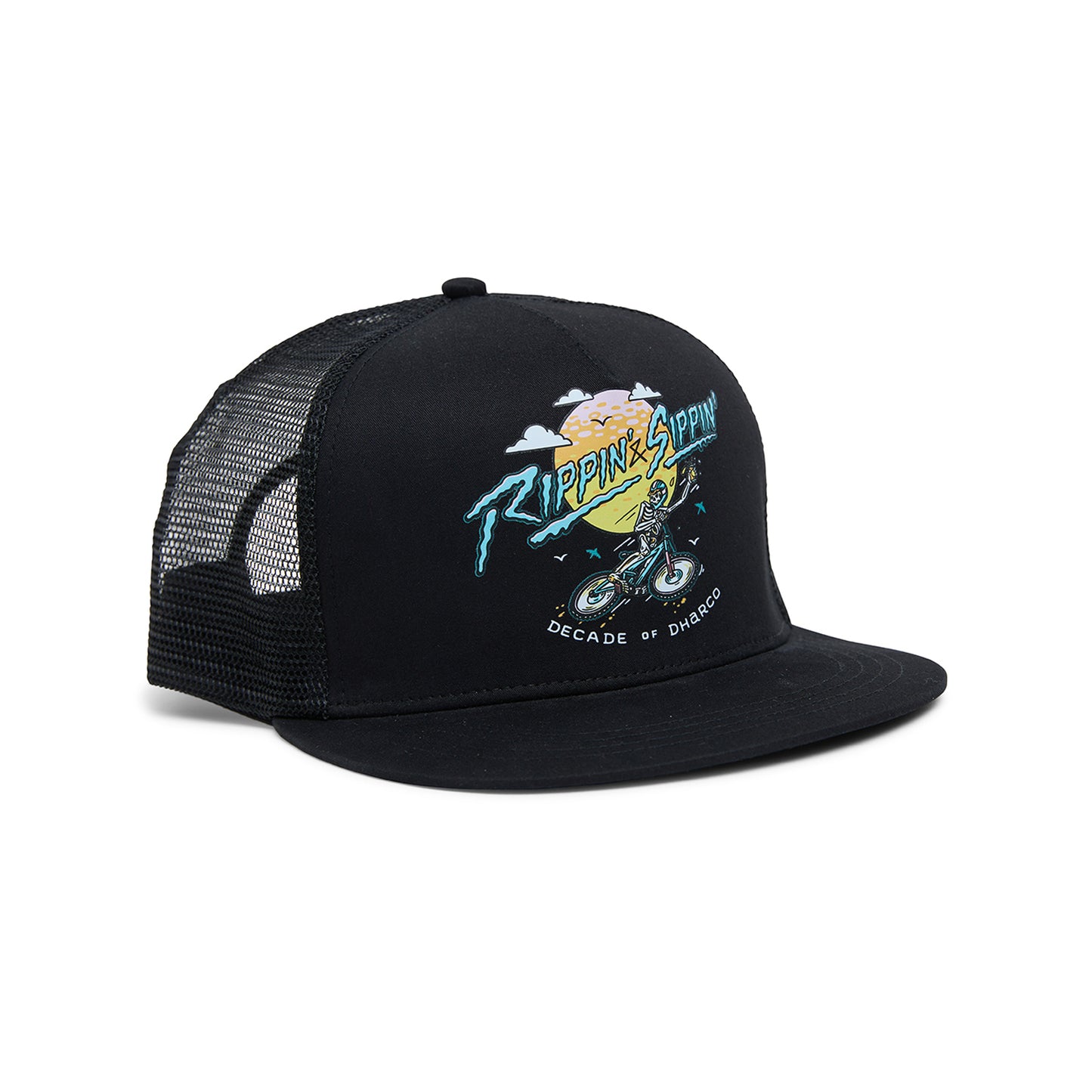 DHARCO FLAT BRIM TRUCKER RIPPIN AND SIPPIN Cap Black