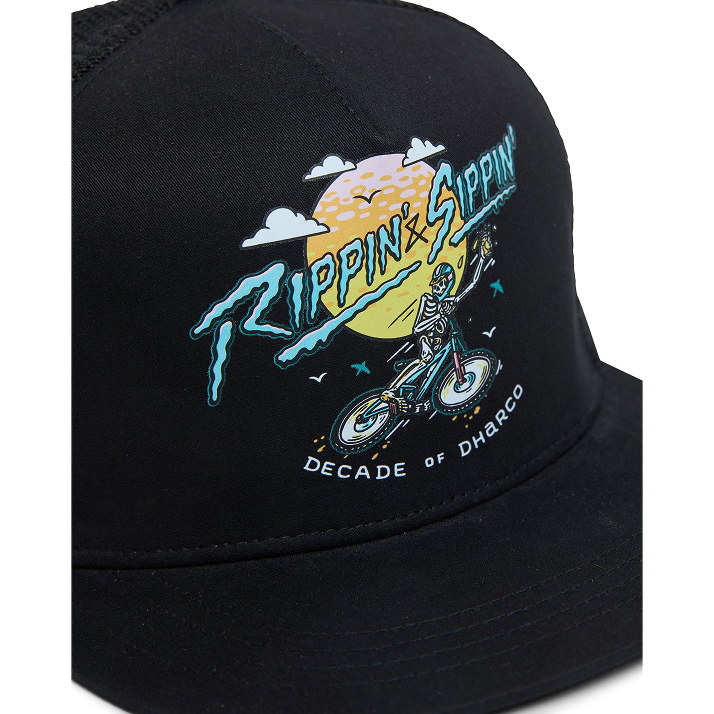 DHARCO FLAT BRIM TRUCKER RIPPIN AND SIPPIN Cap Black