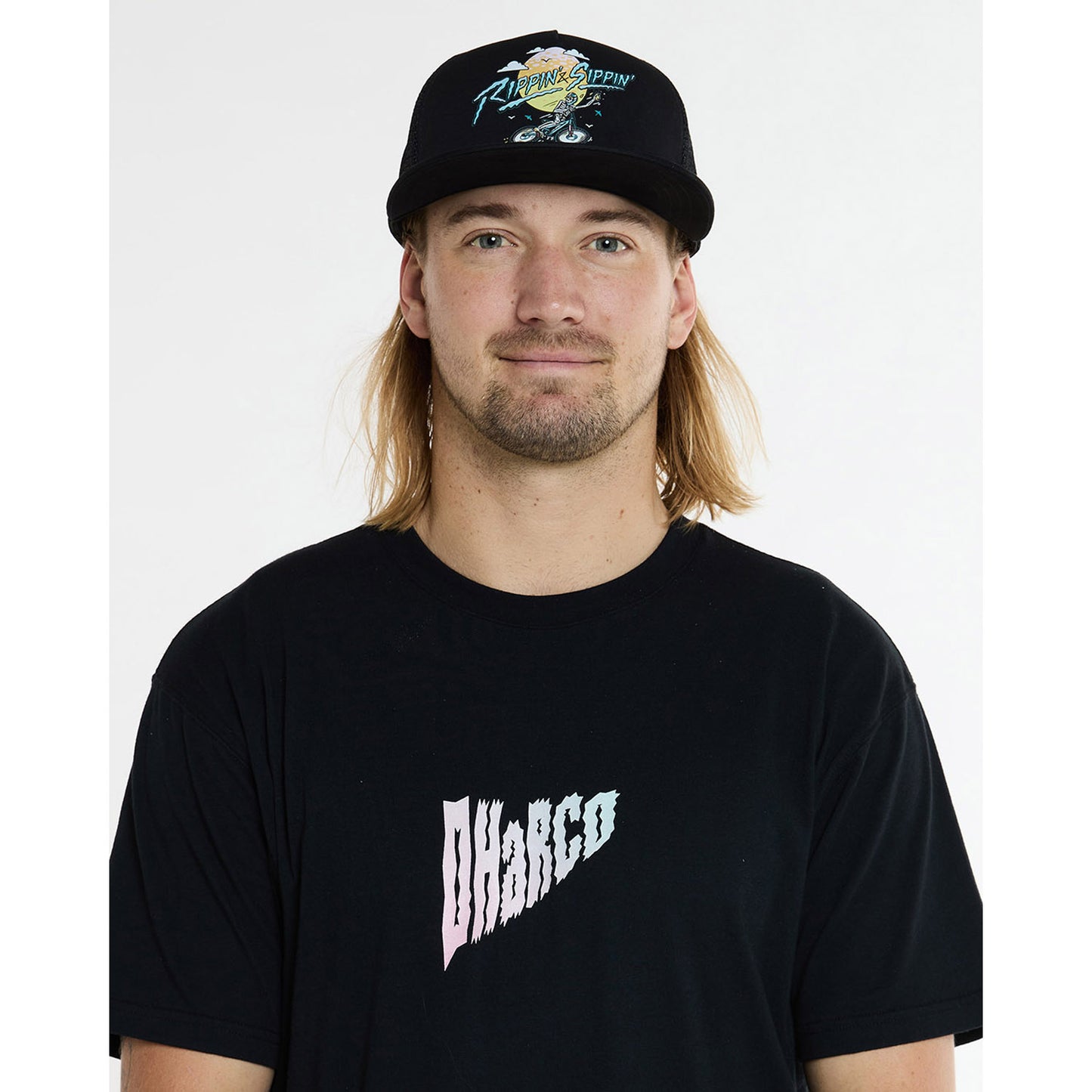 DHARCO FLAT BRIM TRUCKER RIPPIN AND SIPPIN Cap Black