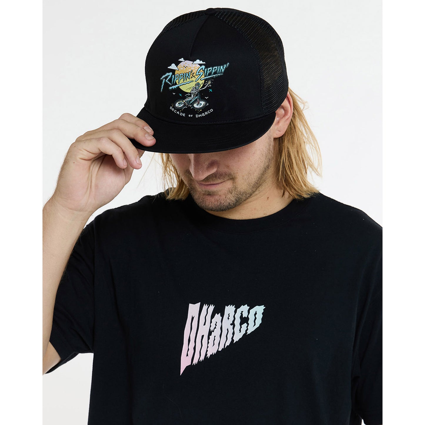DHARCO FLAT BRIM TRUCKER RIPPIN AND SIPPIN Cap Black