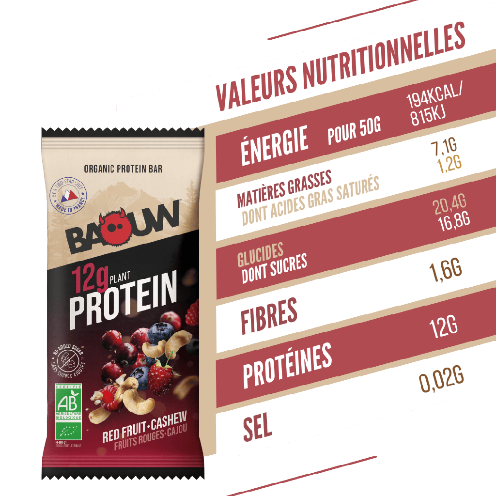 BAOUW ORGANIC EXTRA Red Fruits/Cashew Protein Bar (50g)