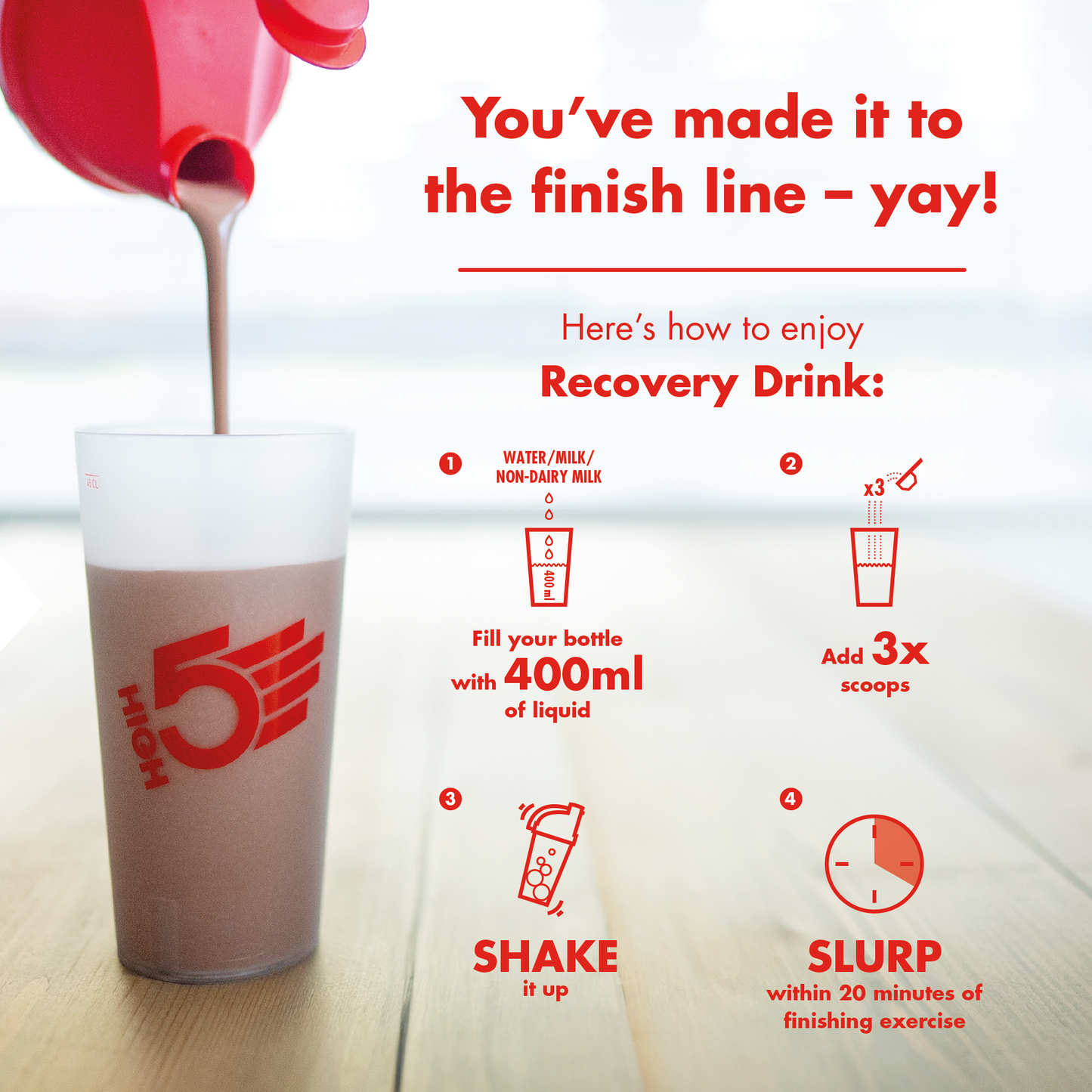 HIGH5 RECOVERY DRINK (450g) Strawberry Milkshake
