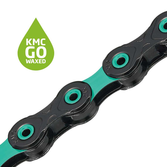 12V KMC DLC12 Waxed Black/Turquoise Waxed Chain