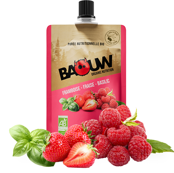 BAOUW Organic Recipe Energy Purée with Raspberry/Strawberry/Basil Fruit (90g)