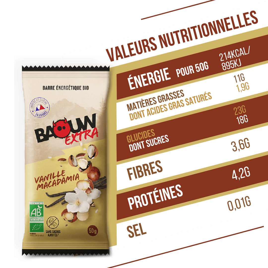 BAOUW ORGANIC EXTRA Vanilla-Macadamia Energy Bar (50g)