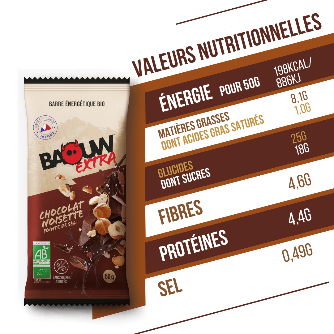 BAOUW ORGANIC EXTRA Chocolate-Hazelnut Energy Bar (50g)