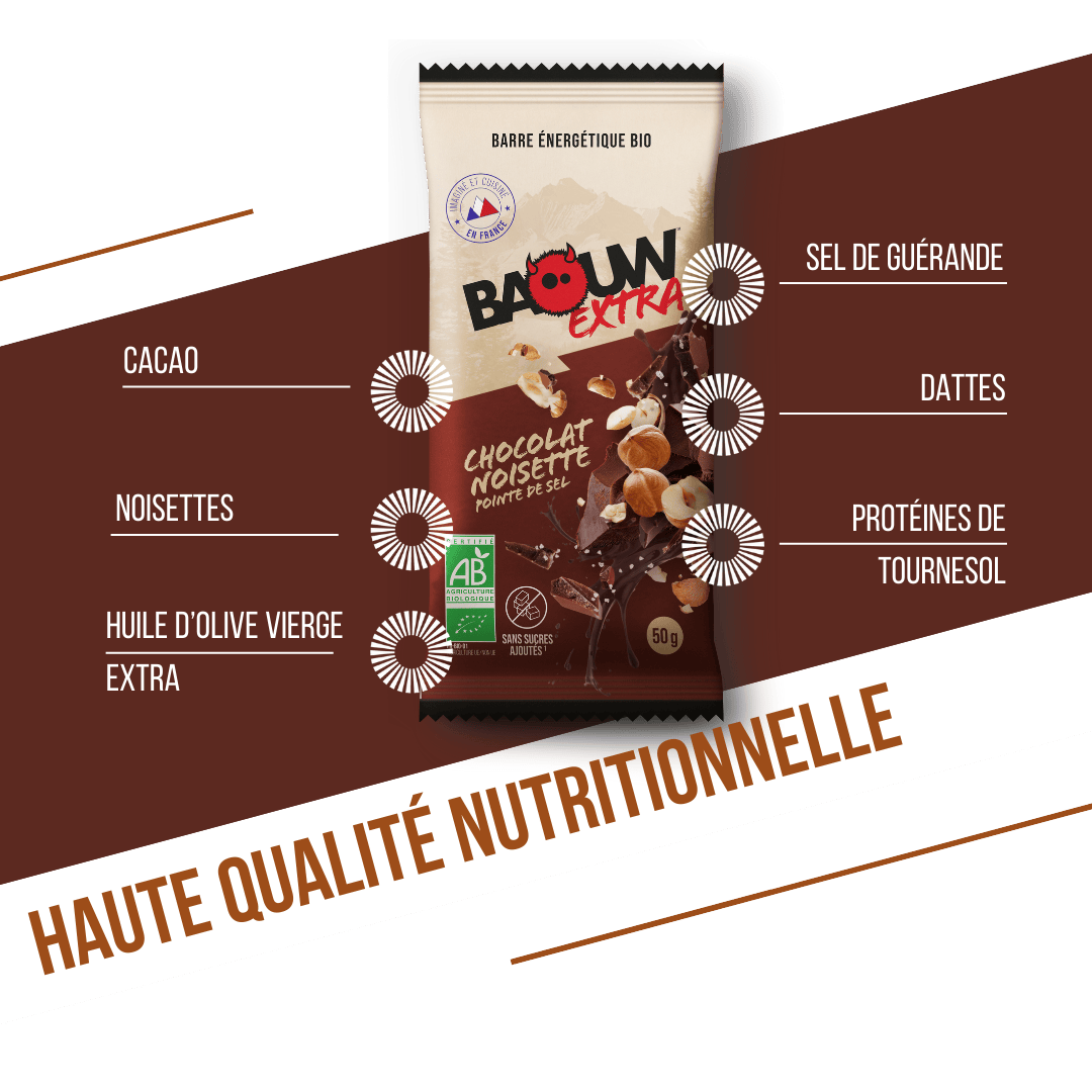 BAOUW ORGANIC EXTRA Chocolate-Hazelnut Energy Bar (50g)