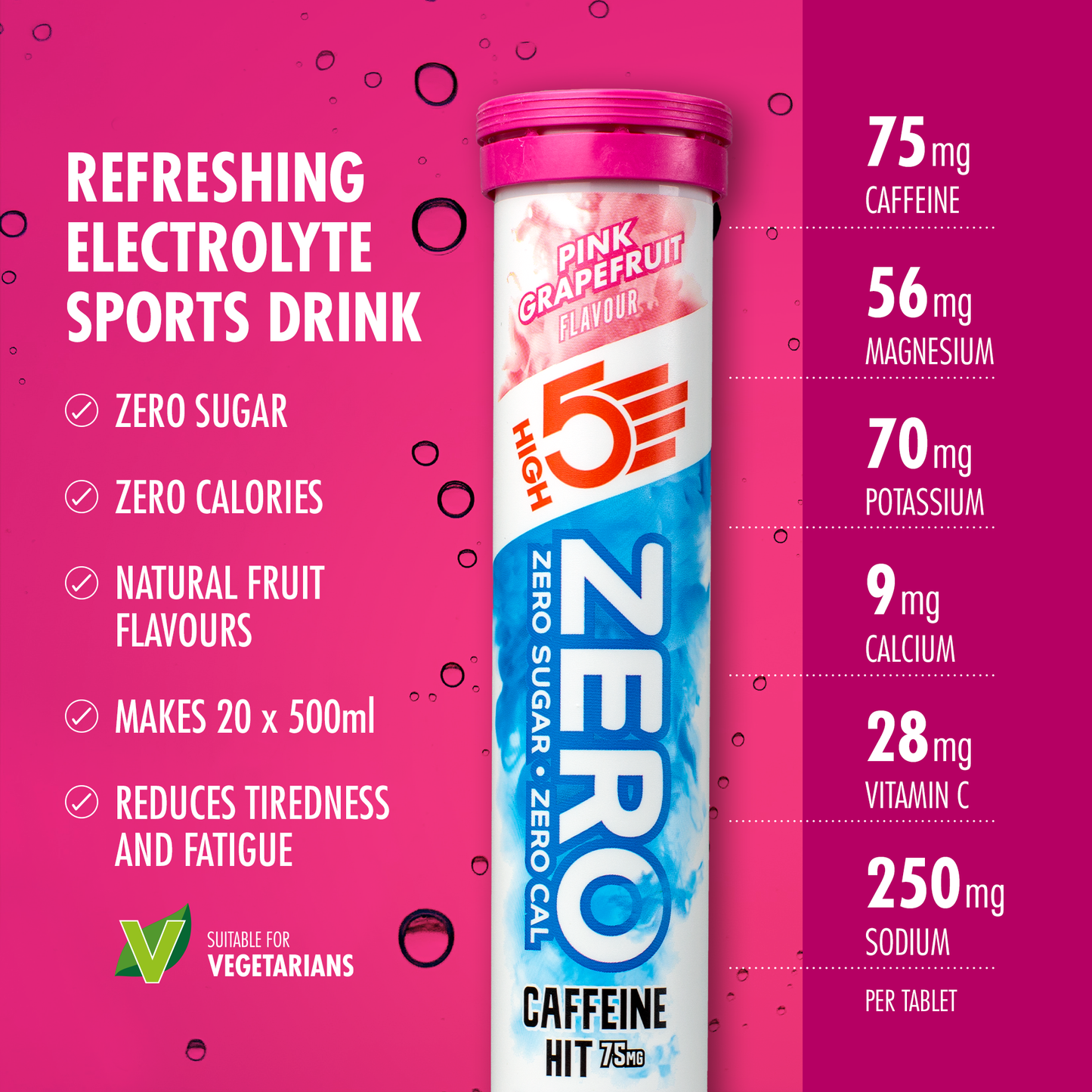 Electrolyte Hydration Tablets HIGH5 ZERO Caffeine (x20) Pink Grapefruit