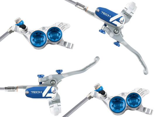 Pair of HOPE TECH 4 E4 Aviation Discless Silver/Blue Brakes