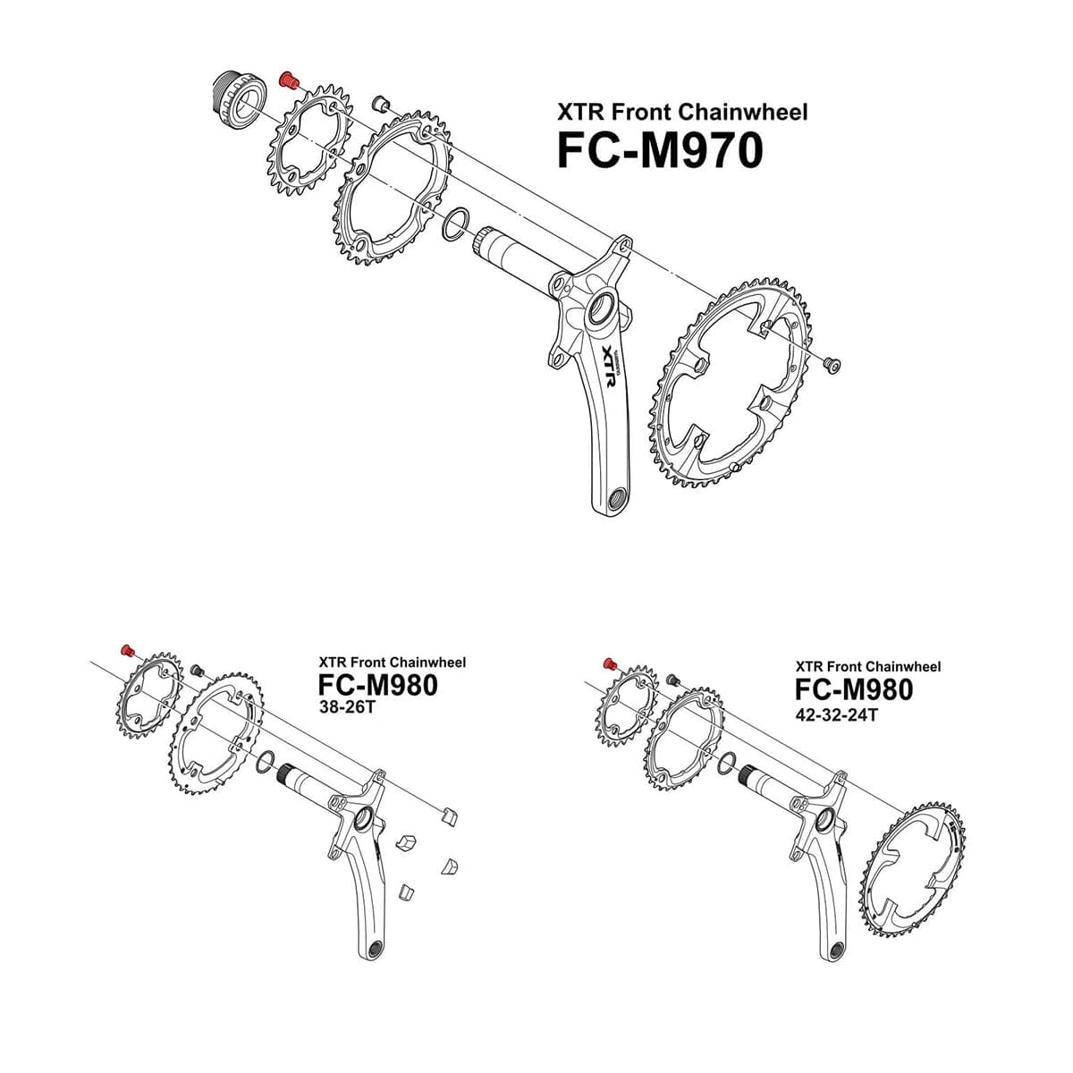 Kit de Vis Cheminée SHIMANO XTR M980 Plateau Intérieur / XT M8000 Plateau Intermédiaire 10,1 mm (x4) Argent Mat