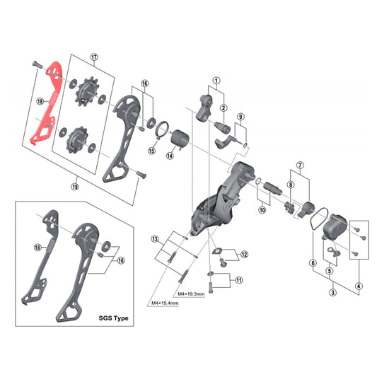 Chape Interne Moyenne pour Dérailleur Arrière SHIMANO XT M8000 GS #Y5RT09000