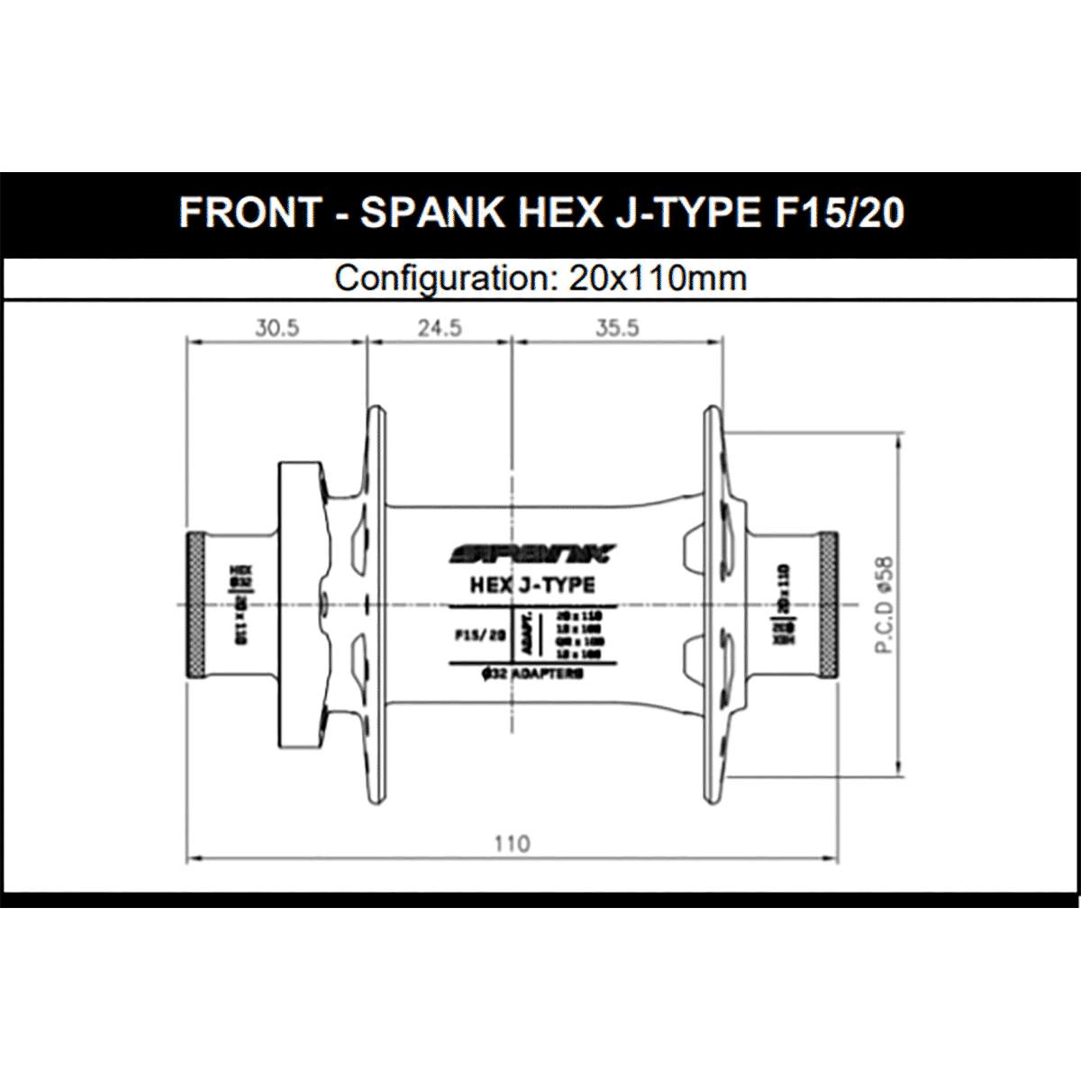 Moyeu Avant SPANK HEX 15/20 mm