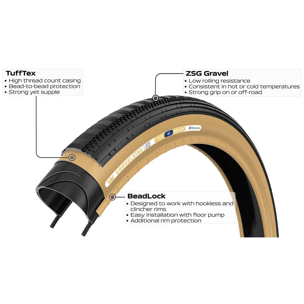 PANARACER GRAVELKING SEMISLICK TLR 700x45c tire Tubeless Ready Beige