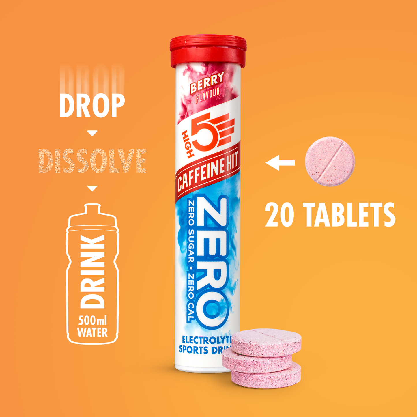 HIGH5 ZERO Electrolyte Hydration with Caffeine (20 Tablets) Fruits Red