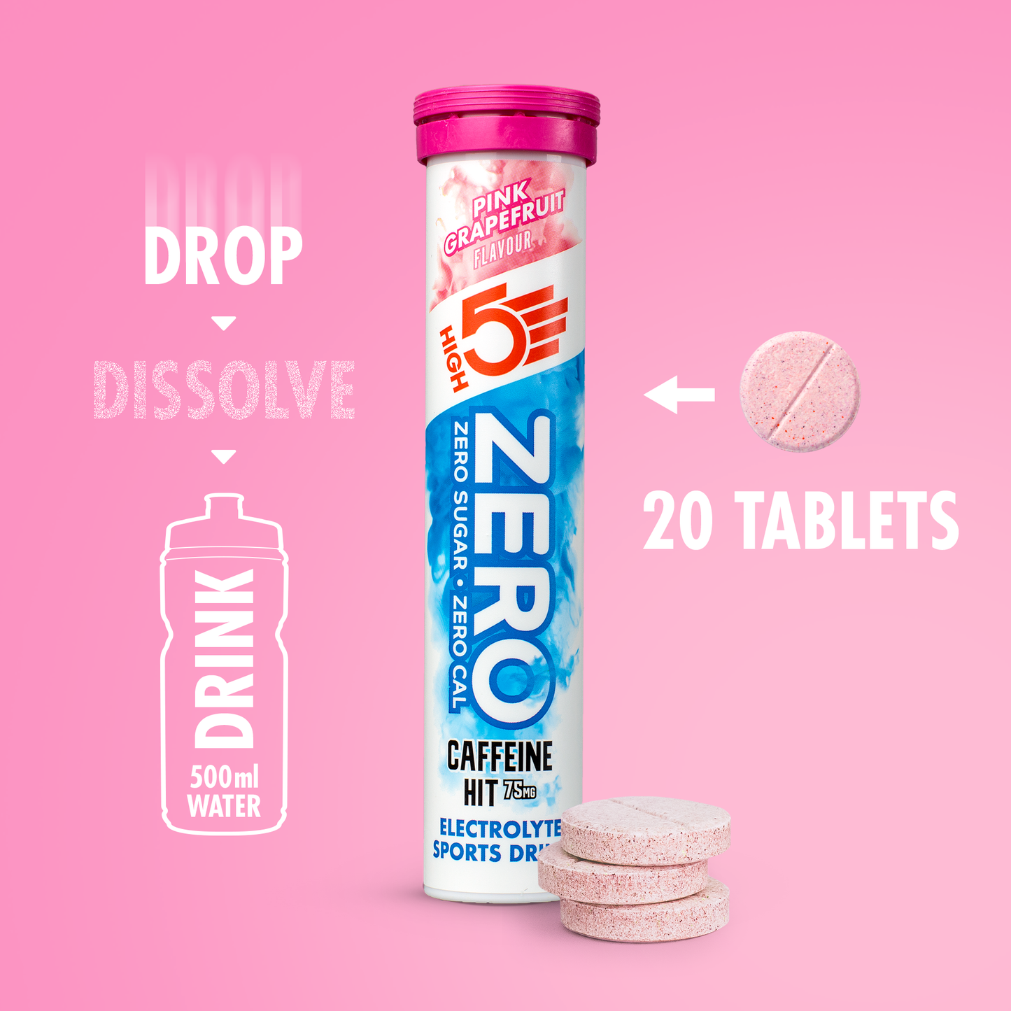 Electrolyte Hydration Tablets HIGH5 ZERO Caffeine (x20) Pink Grapefruit