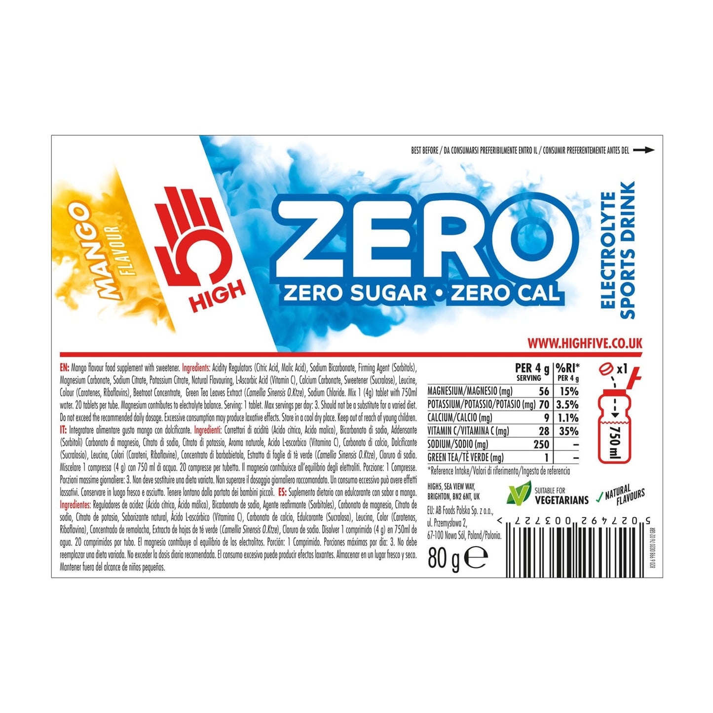 Boisson Anticrampe HIGH5 ZERO Tube of 20 Mango lozenges