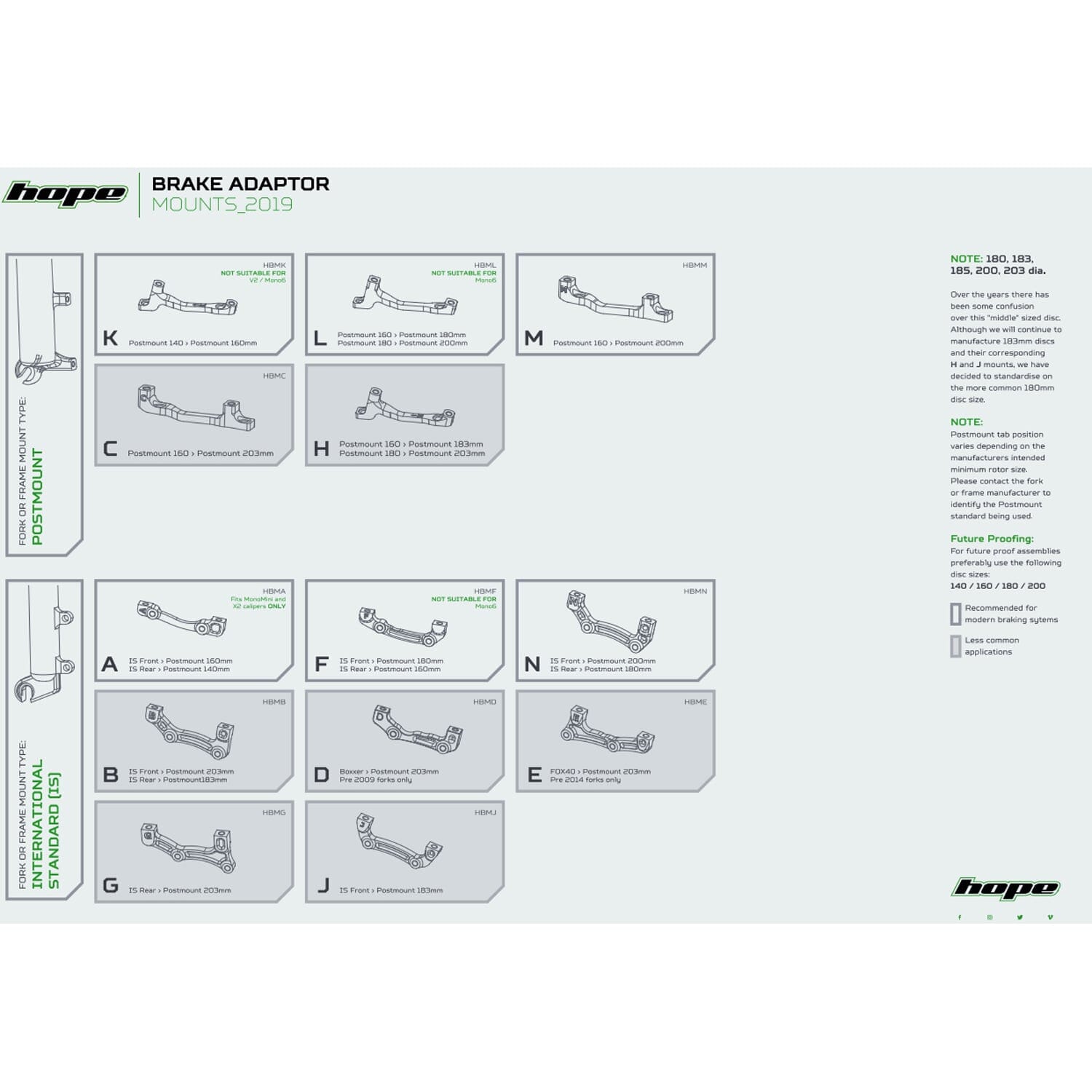 Caliper Adapter Front / Rear PM / PM HOPE Disc 203 mm (+43mm) #HBMC Black