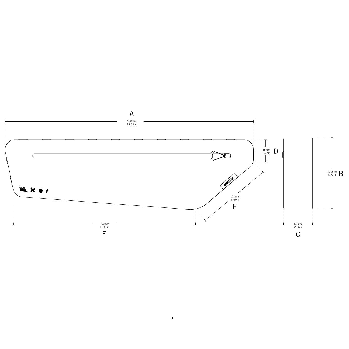 USWE FRAME TUBE LARGE 3.4 L Frame Bag Black