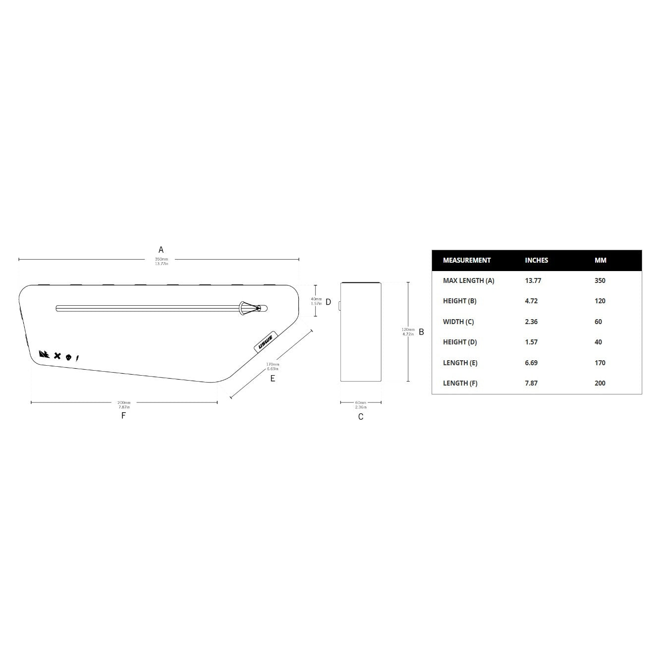 USWE FRAME TUBE LARGE 2.6 L Frame Bag Black