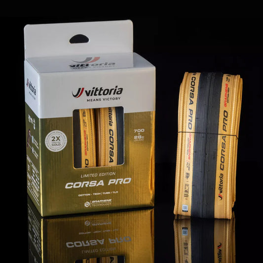 Pair of VITTORIA CORSA PRO 700x28c Tires Tubeless Ready - Limited Edition Gold