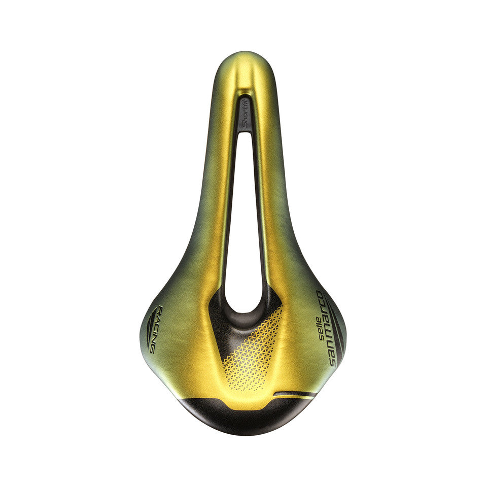 Saddle SAN MARCO SHORTFIT 2.0 OPEN-FIT RACING L3 Width 155mm Steel Rails Xsilite Gold