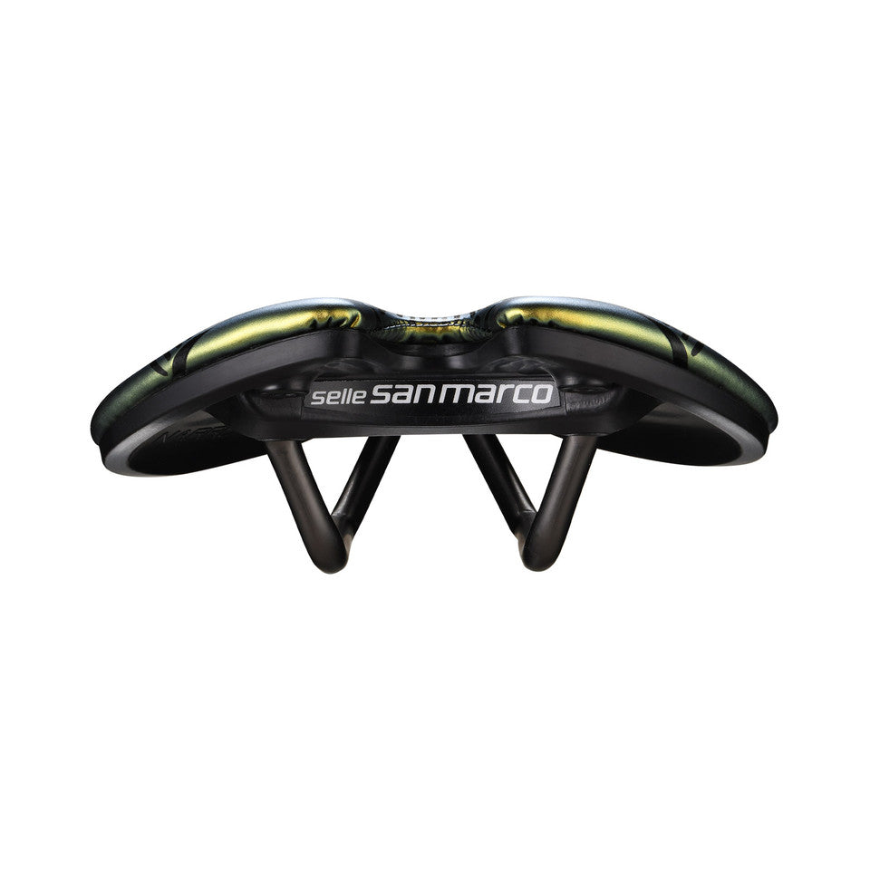 Saddle SAN MARCO ASPIDE SHORT OPEN-FIT RACING L3 Width 155mm Steel Rails Xsilite Gold