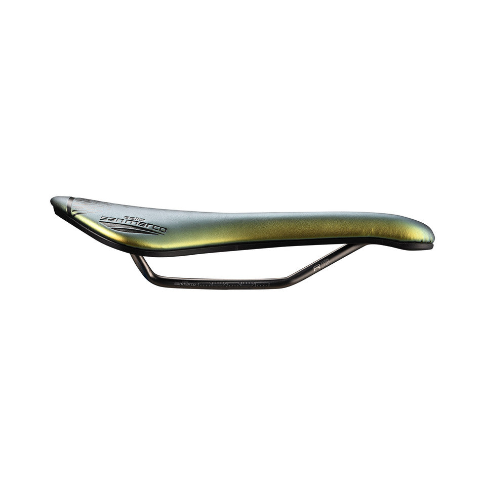 Saddle SAN MARCO ASPIDE SHORT OPEN-FIT RACING L3 Width 155mm Steel Rails Xsilite Gold