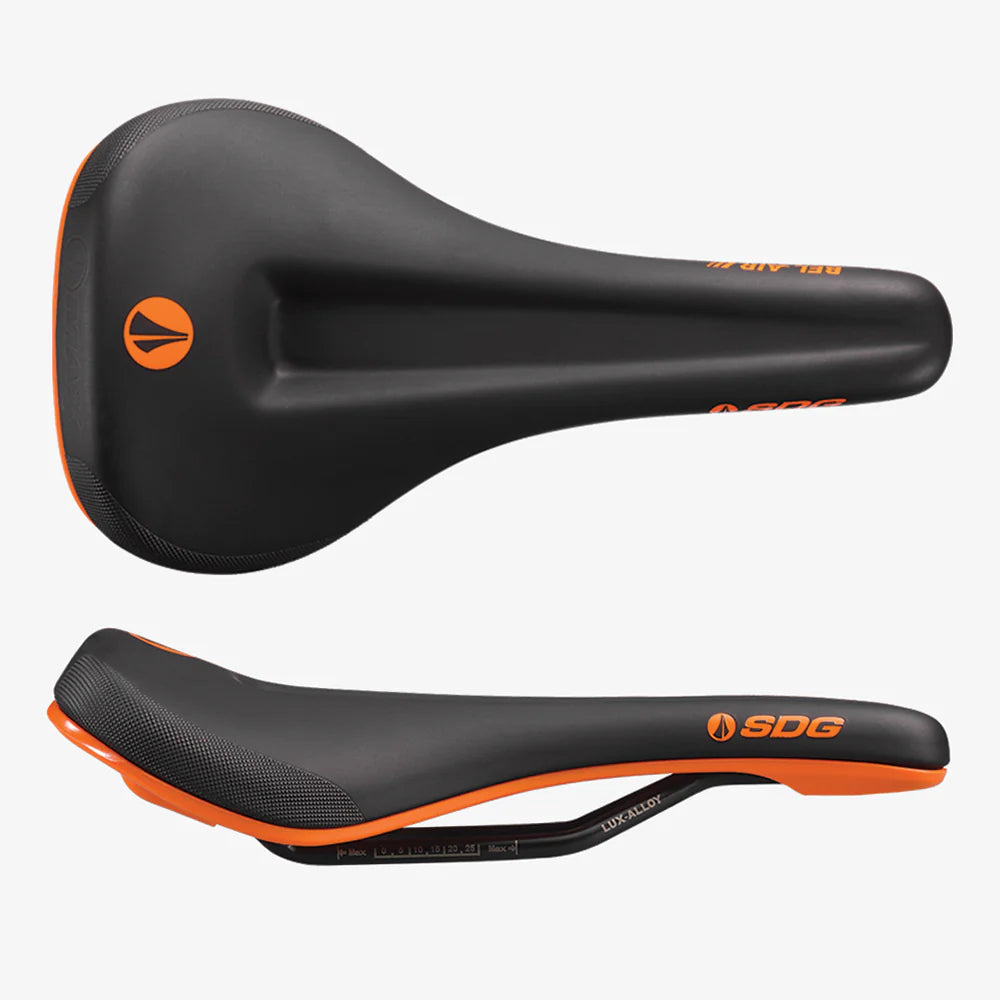 Saddle SDG BEL-AIR V3 MAX Rails Lux-Alloy Black/Orange