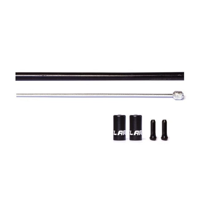 Dropper cable kit - Box Contents - 1x Outer casing x 3000mm . 1x polished slick
inner wire. 2 x alloy ferrules. 2 x ED black wire end covers