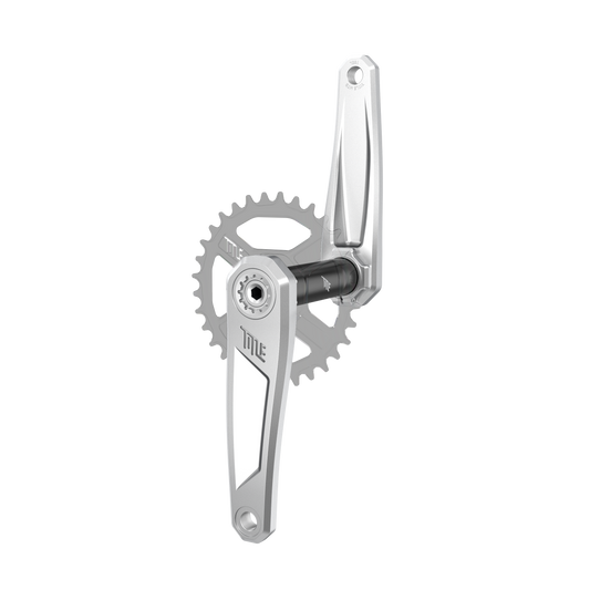 Title CR1 chrome crankset, three-quarter view (chainring not included)