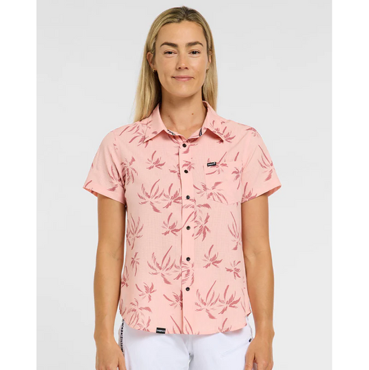 DHARCO TECH PARTY PINK PALM Ladies Pink Short Sleeve Shirt