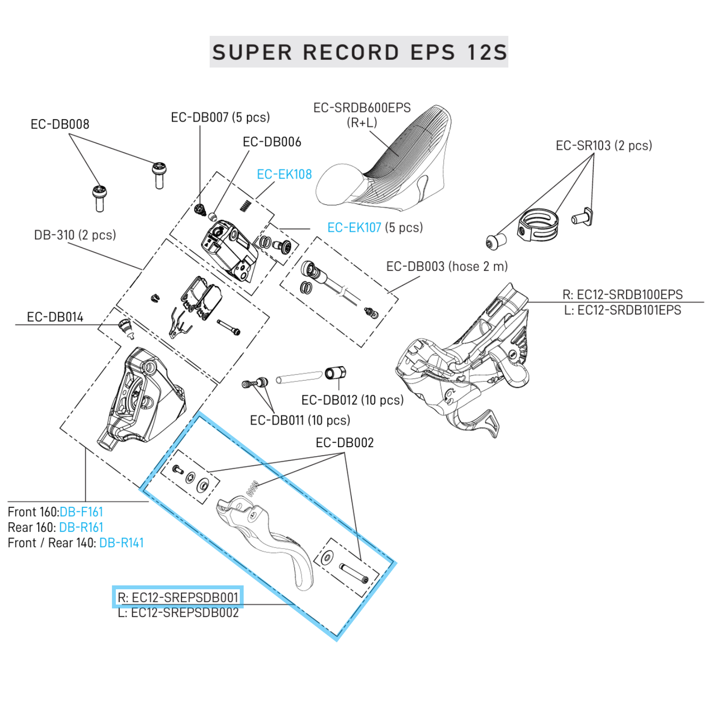 Single Lever Right Brake CAMPAGNOLO SUPER RECORD EPS 12V DISC