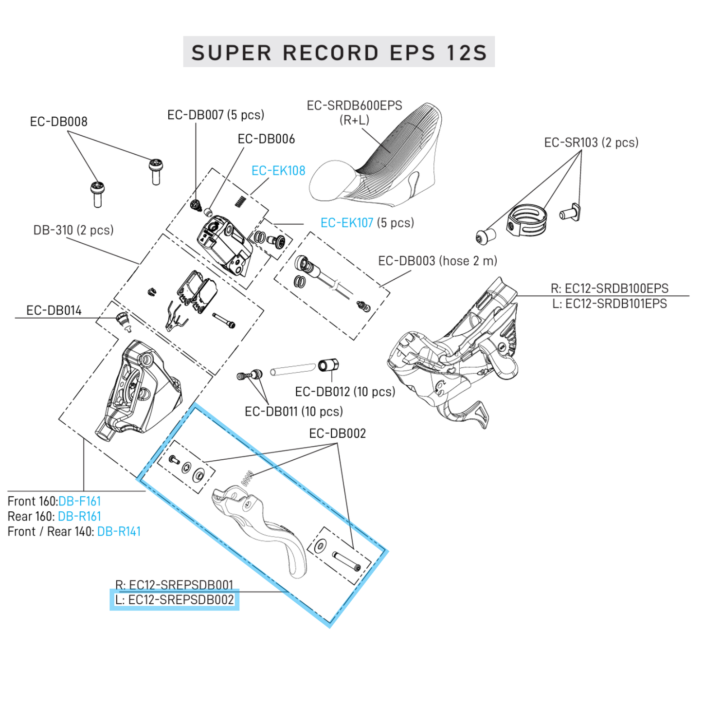 Single Lever Left Brake CAMPAGNOLO SUPER RECORD EPS 12V DISC