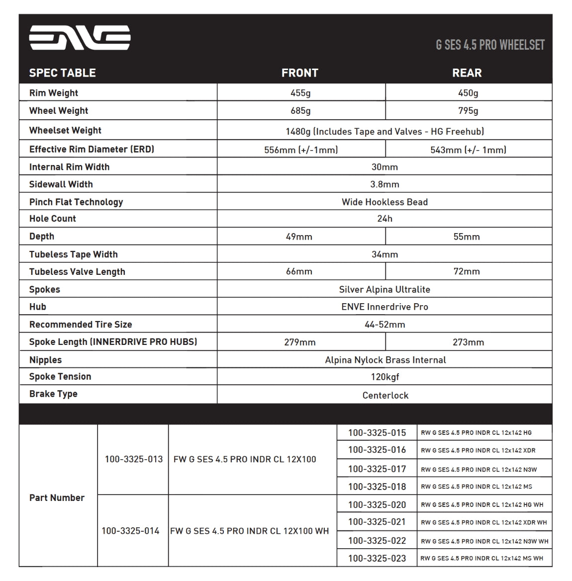 ENVE G SES 4.5 PROTubeless Ready front wheel (Center Lock) Black