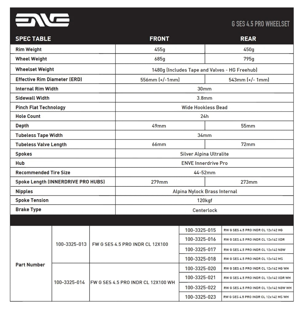 Pair of ENVE G SES 4.5 Tubeless Ready Wheels (Center Lock) Black/Chrome