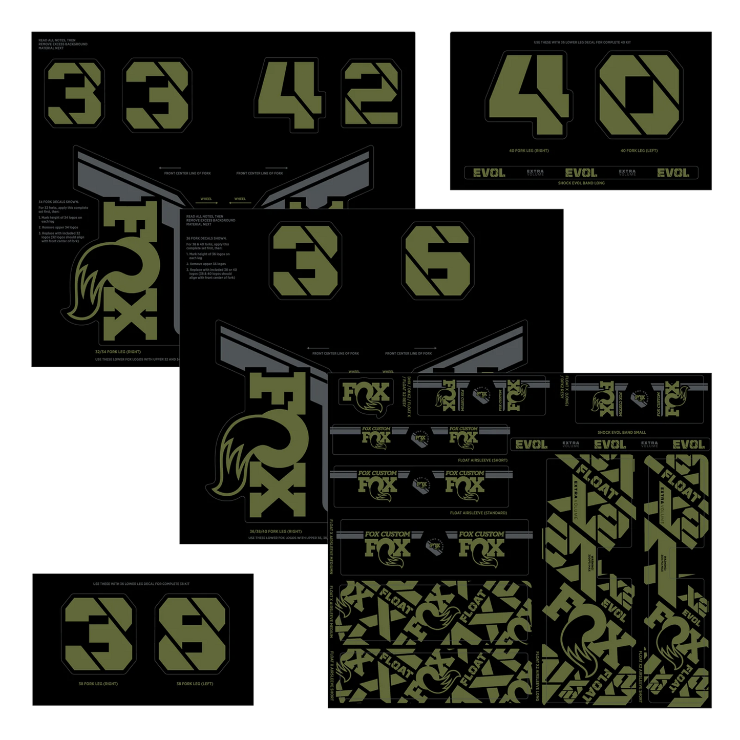 FOX Fork and Shock Stickers Olive Green