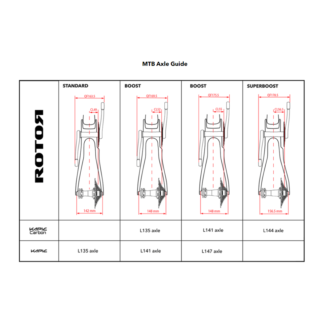 Boost crankset axle for ROTOR KAPIC cranks