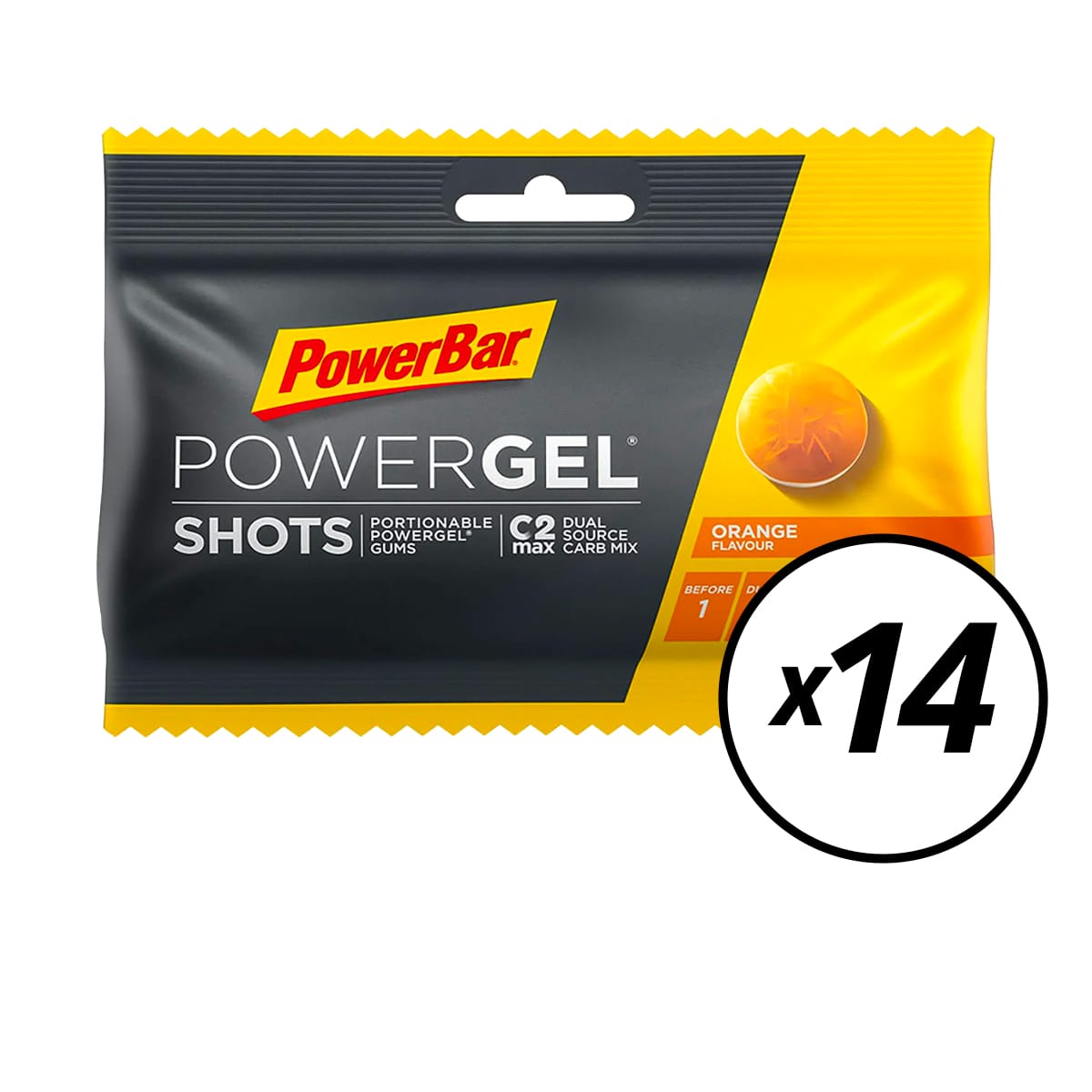 14 Sachets of POWERBAR POWERGEL Shots (60gr) Orange - Date Courte