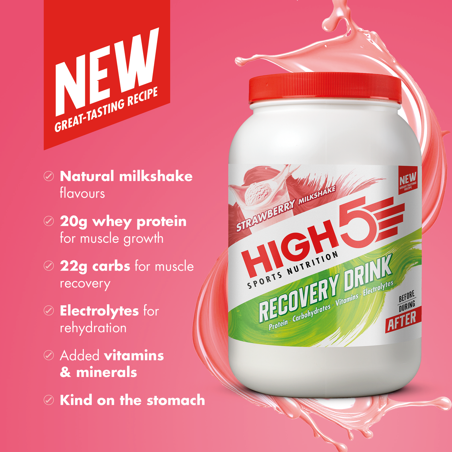 HIGH5 RECOVERY DRINK (450g) Strawberry Milkshake